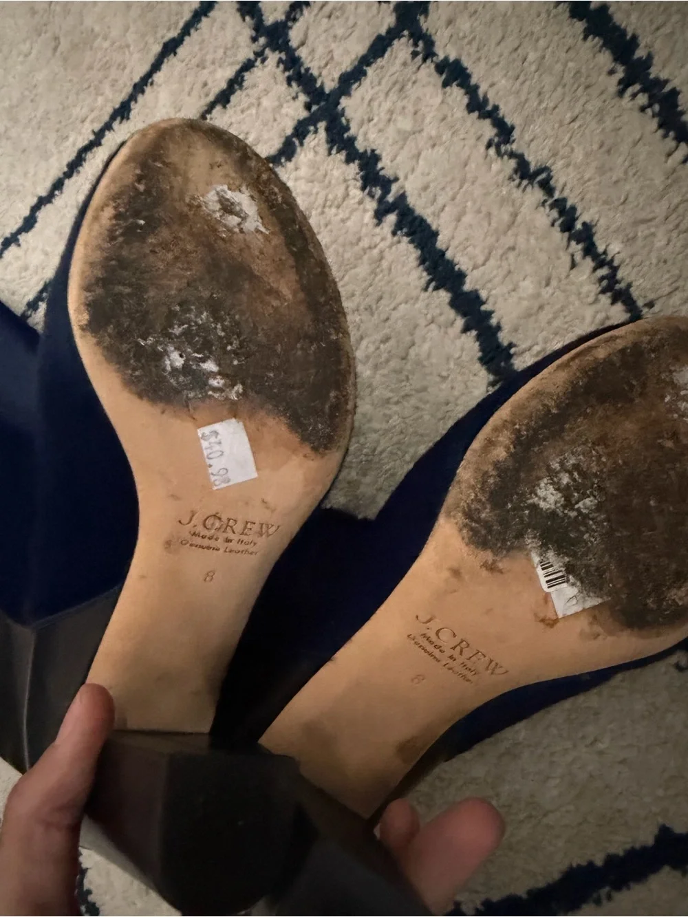 Rare J. Crew Navy calf hair and Black leather Knee-High Block Heel Boots